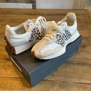 New Balance 327 White and Black Animal Print Sneakers